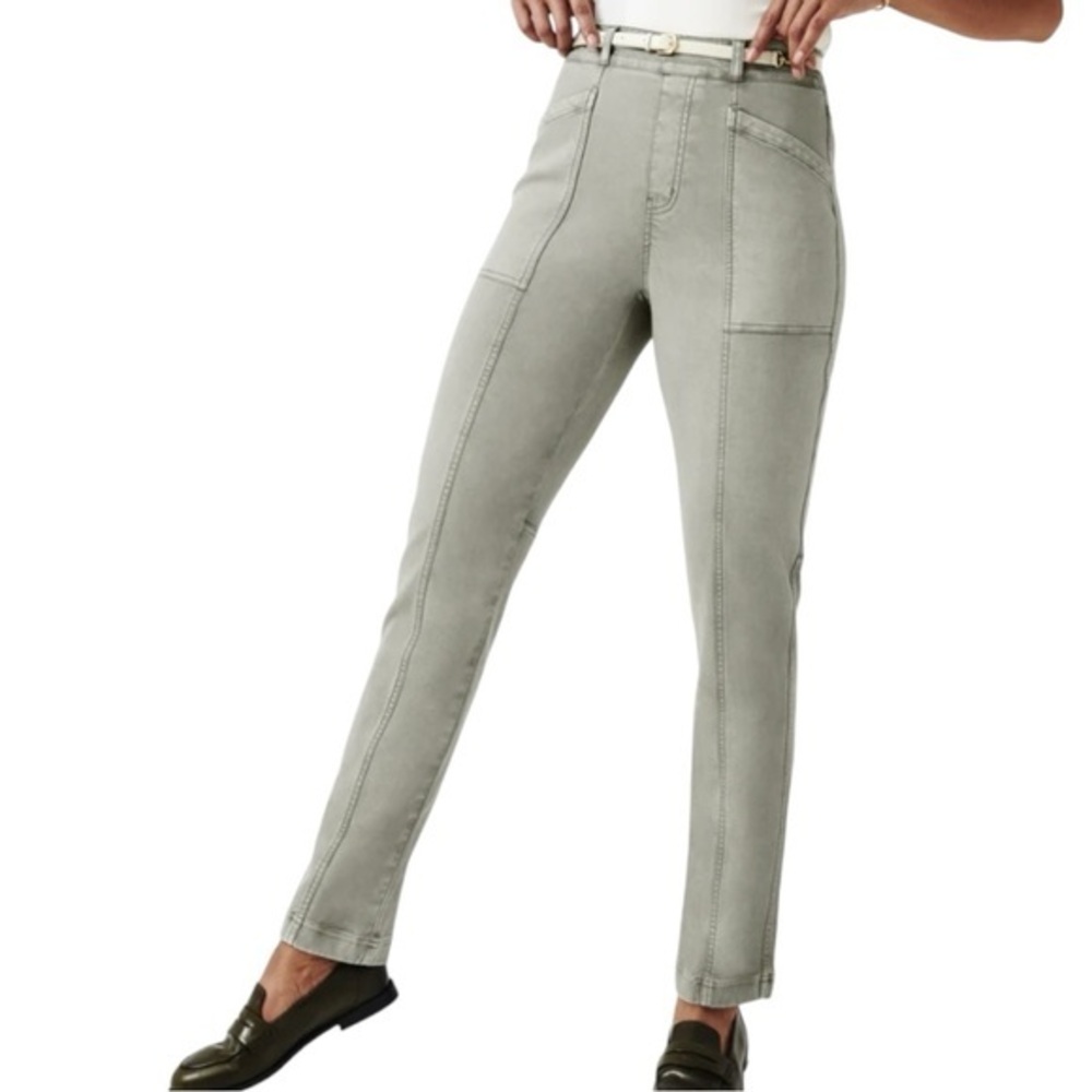 Spanx Stretch Twill Straight Leg Pant size Small in Olive Green